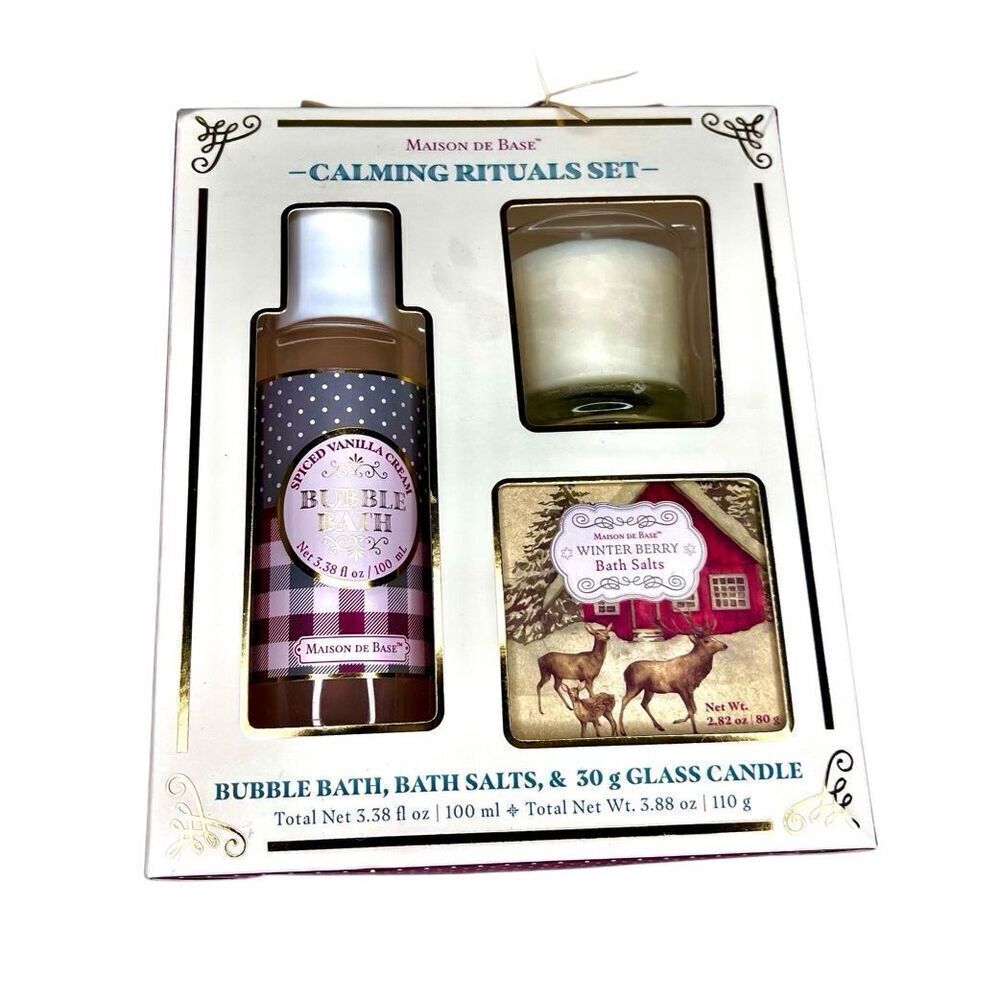 Maison de Base Calming Rituals Bath Set, Bubble Bath, Bath Salts and Candle New
